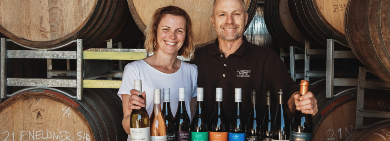 Jason and Nikia with Wines at Schwarz Wine Company